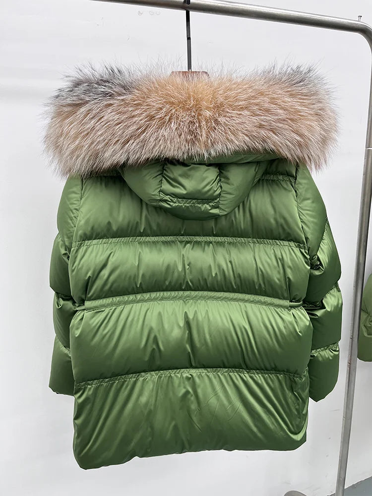 Winter Real Fox Fur Collar Hooded Thick Goose Down Jacket Natural Coat Women Female Outwear Luxury Warm Russia Puffer Jackets