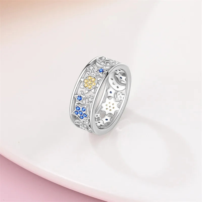 Rings For Women 925 Silver Size 6-9 Ocean Flower Sun Butterfly Heart Hollow Ring Fit For Engagement Weddings Fine Jewelry Gifts