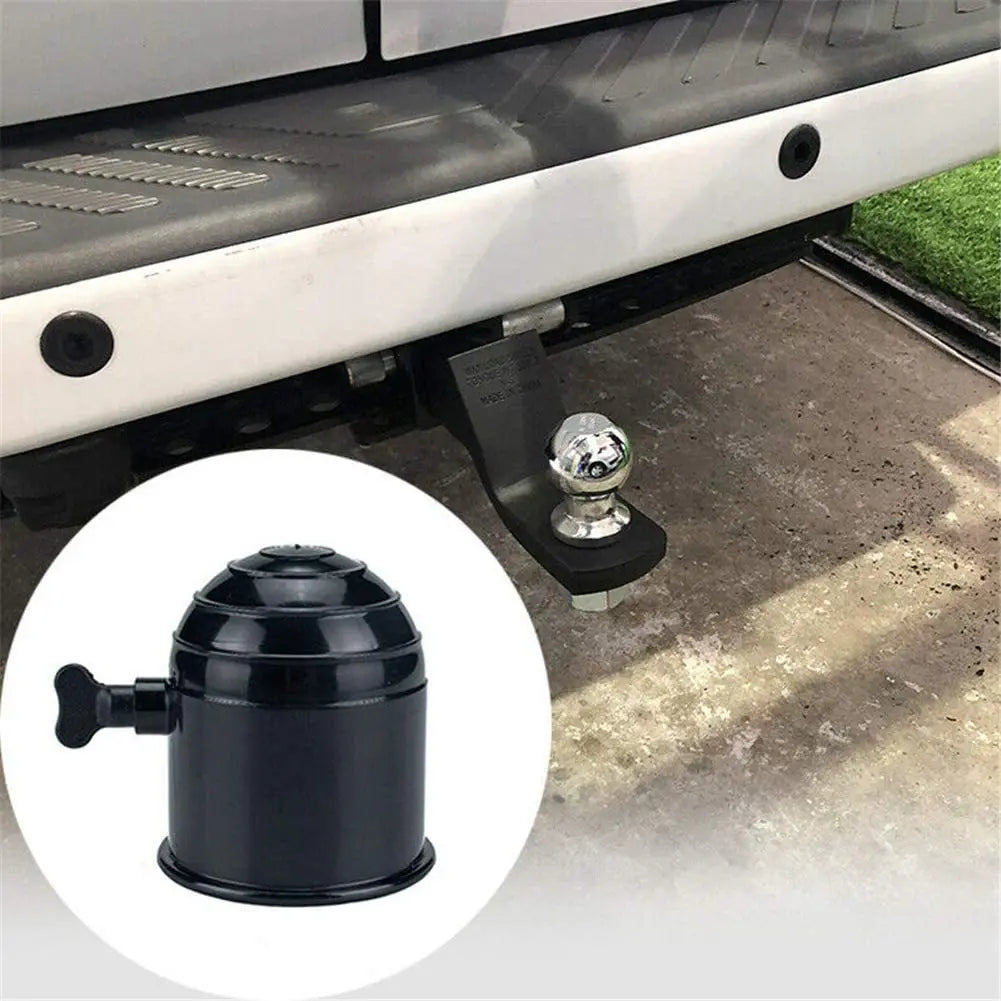 50mm Car Tow Bar Ball Cover Lockable Key Towing Hitch Trailer Protector Cap Black Silver Plastic Truck Car Prevent Loose Fall