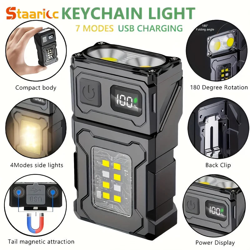 Super Bright Mini LED Flashlight USB Rechargeable Portable COB Torch with Magnetic Tail & Clip for Outdoor Camping Emergency Wor