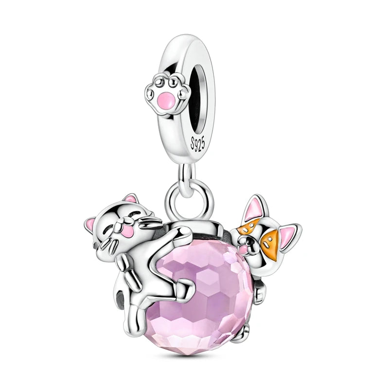 MULA Pink 925 Sterling Silver Charms Pendant Perfume Dreamcatcher Heart Love Beaded Fit Original Bracelet Women DIY Jewelry Gift