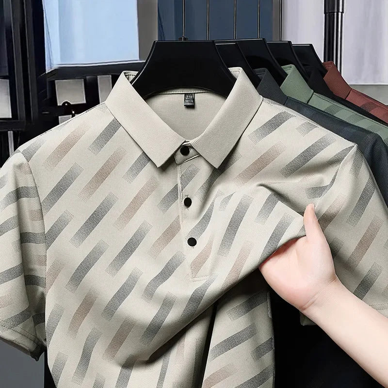 2026 New Men's Business Casual Short Sleeved Printed Polo Shirt Fashionable Breathable Comfortable and Versatile Top