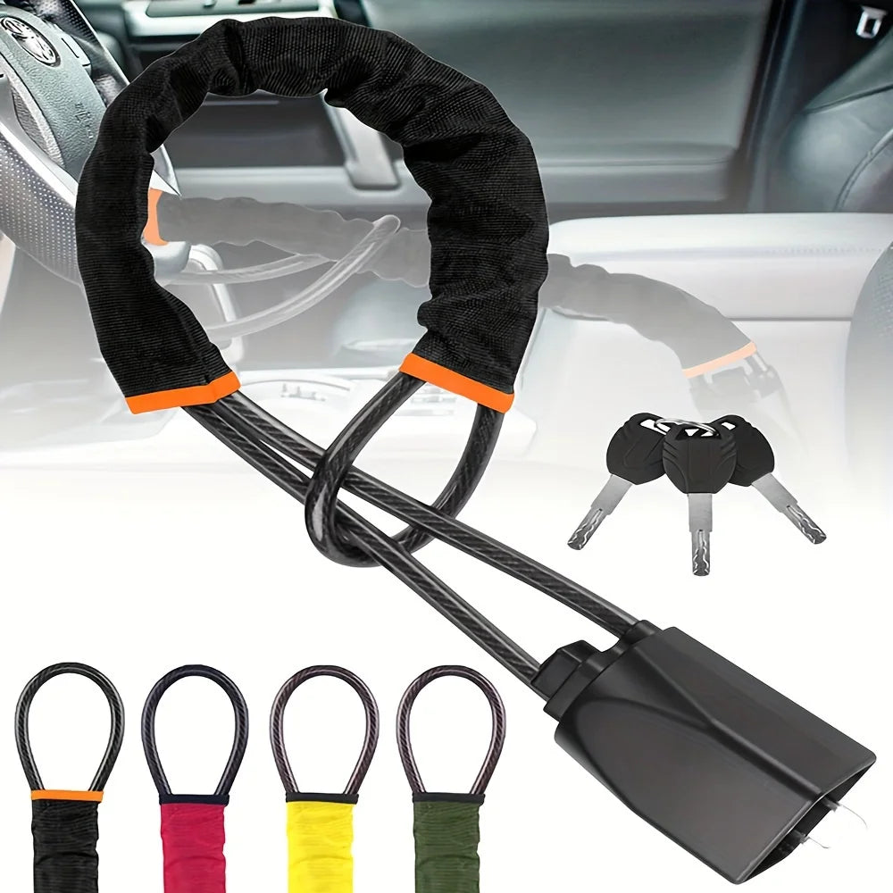 Car Steering Wheel Lock Reinforced Cable Lock in Red Blue Yellow Black Four Colors Automotive Security Deterrent