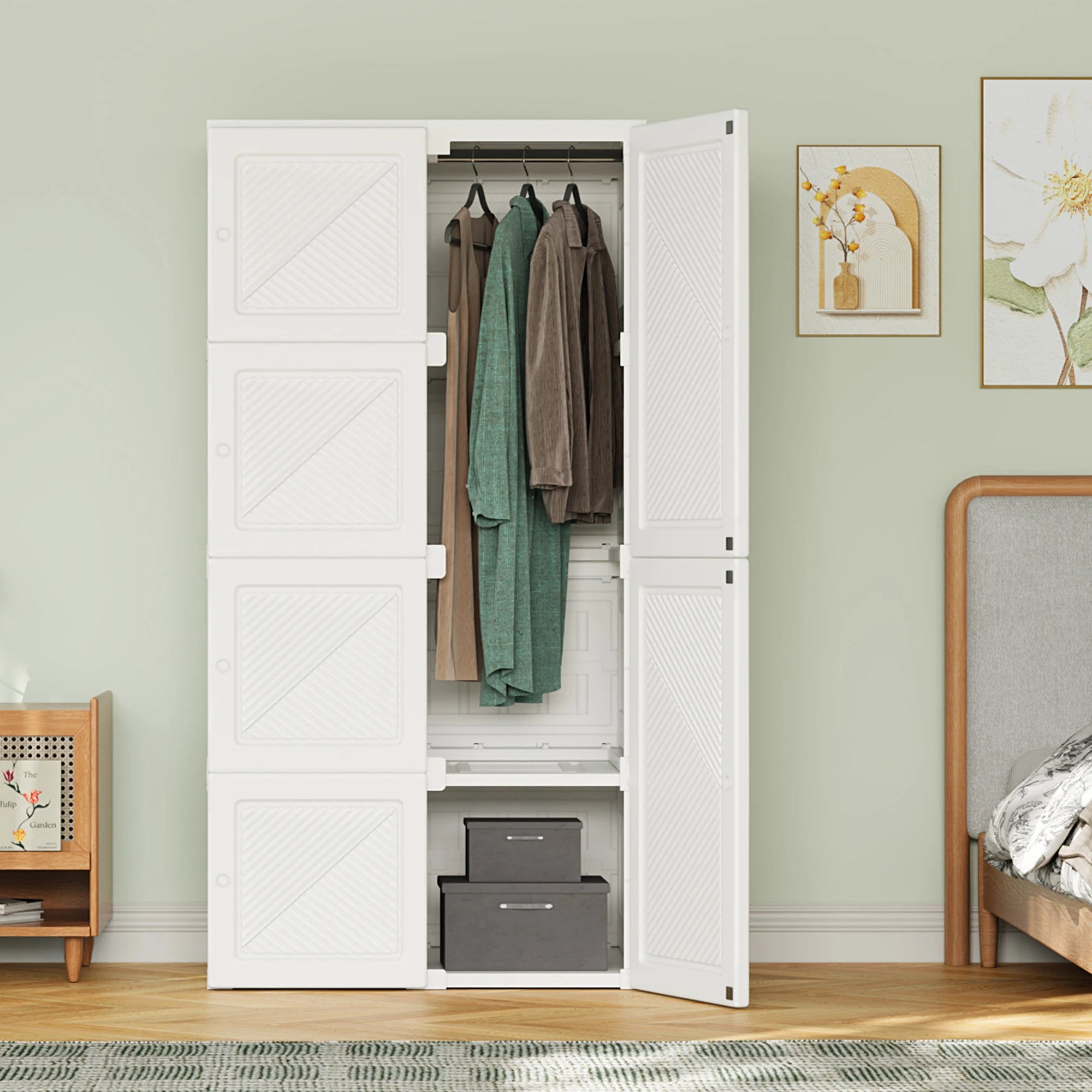 Rosahqnda Portable White Bedroom Wardrobe Storage Organizer Dress chest of drawers wardrobe Storage Organizer