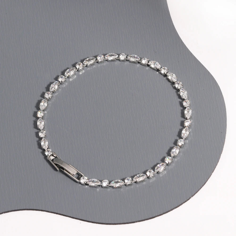 Sparkling Cubic Zircon Tennis Bracelets for Women Luxury Dainty Stackable Silver Color Chain Crystal CZ Banquet Wedding Jewelry