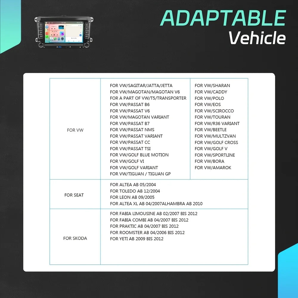 Car Stereo Receiver for VW Seat Skoda Passat Golf, Capacitive Touchscreen, Wireless Carplay And Android Auto, Radio Player