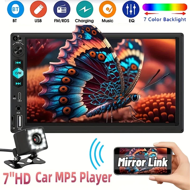[17.78 cm Support Type-C Car MP5 Player] Double Din Car Stereo Player | with Wireless FM, Type-C/Usb/Tf/Aux Input