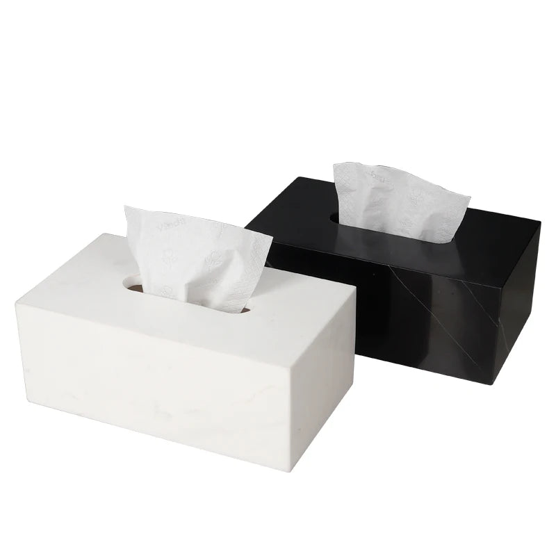 Factory Outlet 25x14x10CM Cuboid Natural Marble Stone Big Tissue Box Storage Organization Case