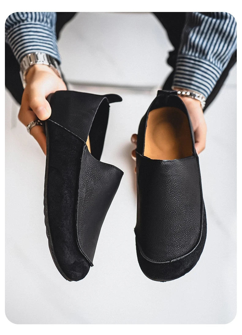 Man Loafers Outdoor Walking Fashion Mens Casual Shoes Soft Leather Comfort Half Slippers Breathable Lazy Driving Shoes Moccasins