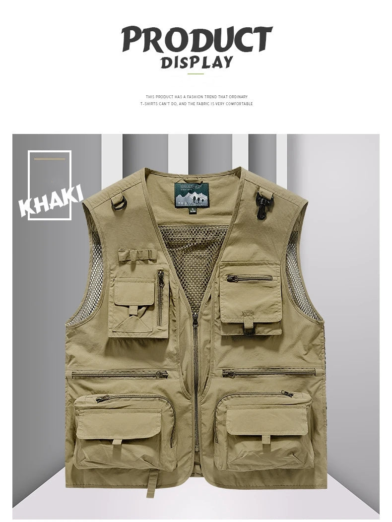 FGKKS Men Multi Pockets Vest Men's New Breathable Outdoor Fishing Vest Quality Design Leisure High Tech Male Jacket