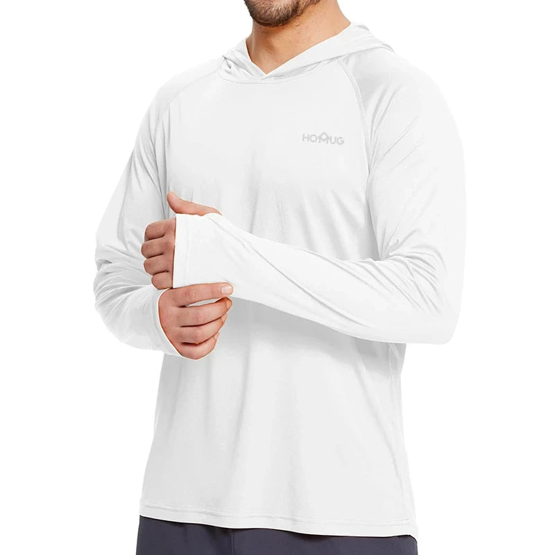 Mens UPF50+ Performance T-Shirt Hoodie Long Sleeve Casual Sun Protection T-Shirt Running Quick Dry Hoodie Sunscreen Fishing Wear
