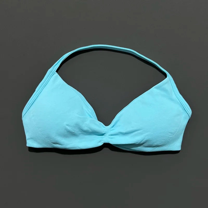 Sports Strappy Bra Yoga Underwear Women Gym Top Running Exercise Backless Bra High Support Active Wear Fitness Workout Halter