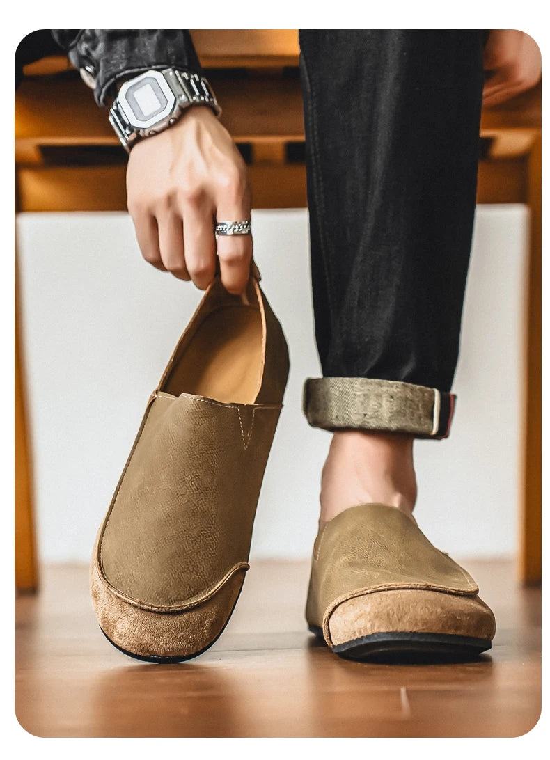 Man Loafers Outdoor Walking Fashion Mens Casual Shoes Soft Leather Comfort Half Slippers Breathable Lazy Driving Shoes Moccasins