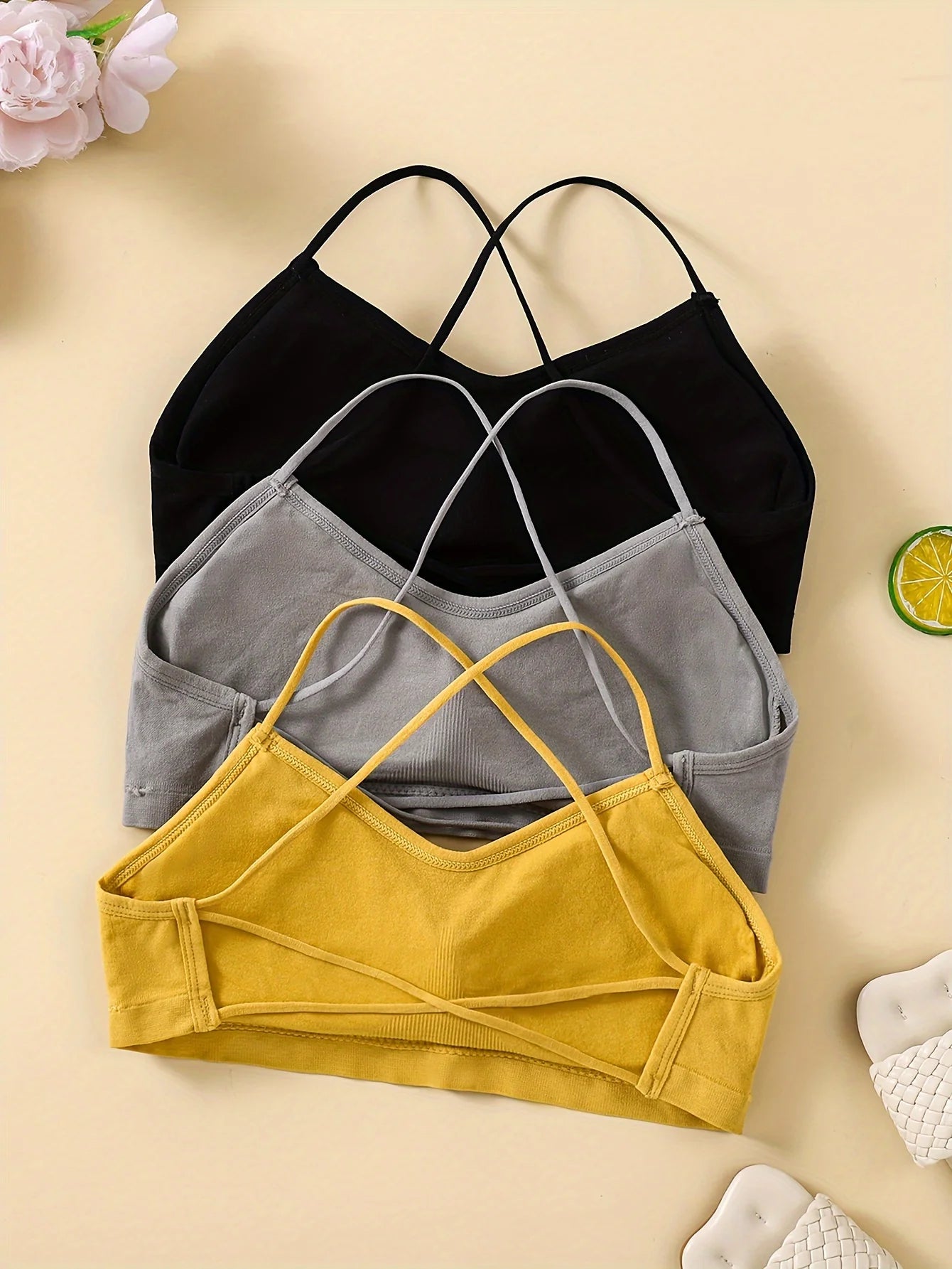 3PCS/Set Sports Bra Women's Cross Shoulder Strap Sports Bra Yoga Navel Top Gym Fitness Tube Top Breathable Beauty Sexy Bra Back