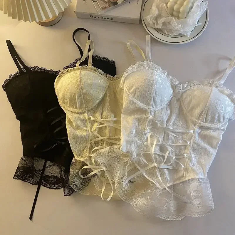 Clothes Blouses Sexy Crop Tops Women Corset Lace Bandage T-shirt Camisole Woman Sling Tank Top Fashion Sleeveless Waistcoat