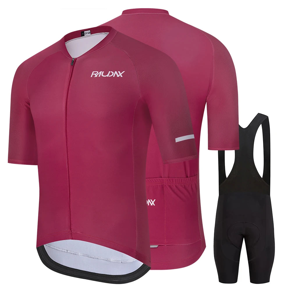 RAUDAX Men's Short Sleeve Cycling Jersey Set with Bib Shorts MTB Bike Clothing High Quality Ropa Ciclismo Bicycle Uniform