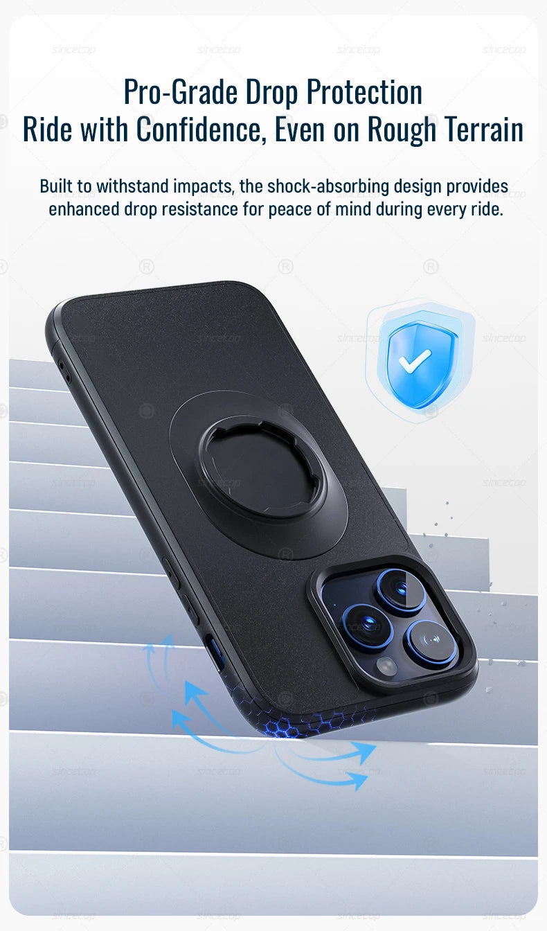 Shockproof Case for iPhone 17/16/15/14/13/12/11Pro Max Quad-Style Motorbike / Bicycle Phone Holder/Car Mount with Lock-in Design