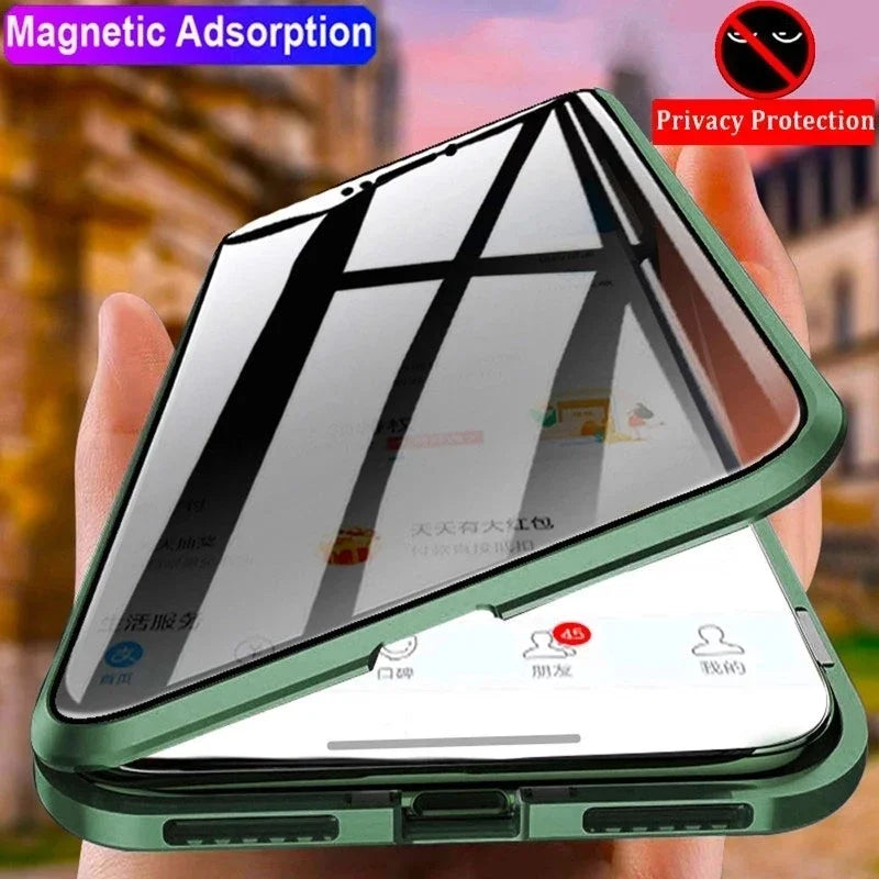 Protect Anti Peeping Privacy Double Sided Tempered Glass Phone Case For Redmi Note 12 13 14 Pro Plus 5G Metal Magnetic Cover