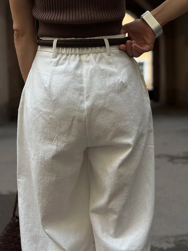 Summer White Pants For Women Cotton Formal High Waist Wide Leg Trousers Ladies Elegant Summer Women's Pants Straight Leg Office