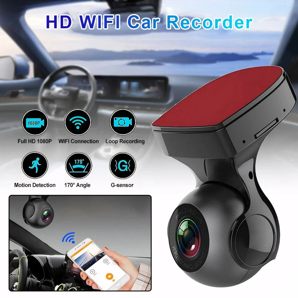 Car Dash Camera 1080P HD Driving Video Recorder 170 Degree Built-in WiFi DVR w/Night Vision Motion Detection G-Sensor Car Camera