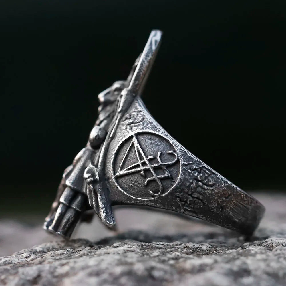 EW Vintage Ring Lucifer Satan Signet Ring for Men with Anubis Stainless Steel Fashion Punk Jewelry Gift Wholesale