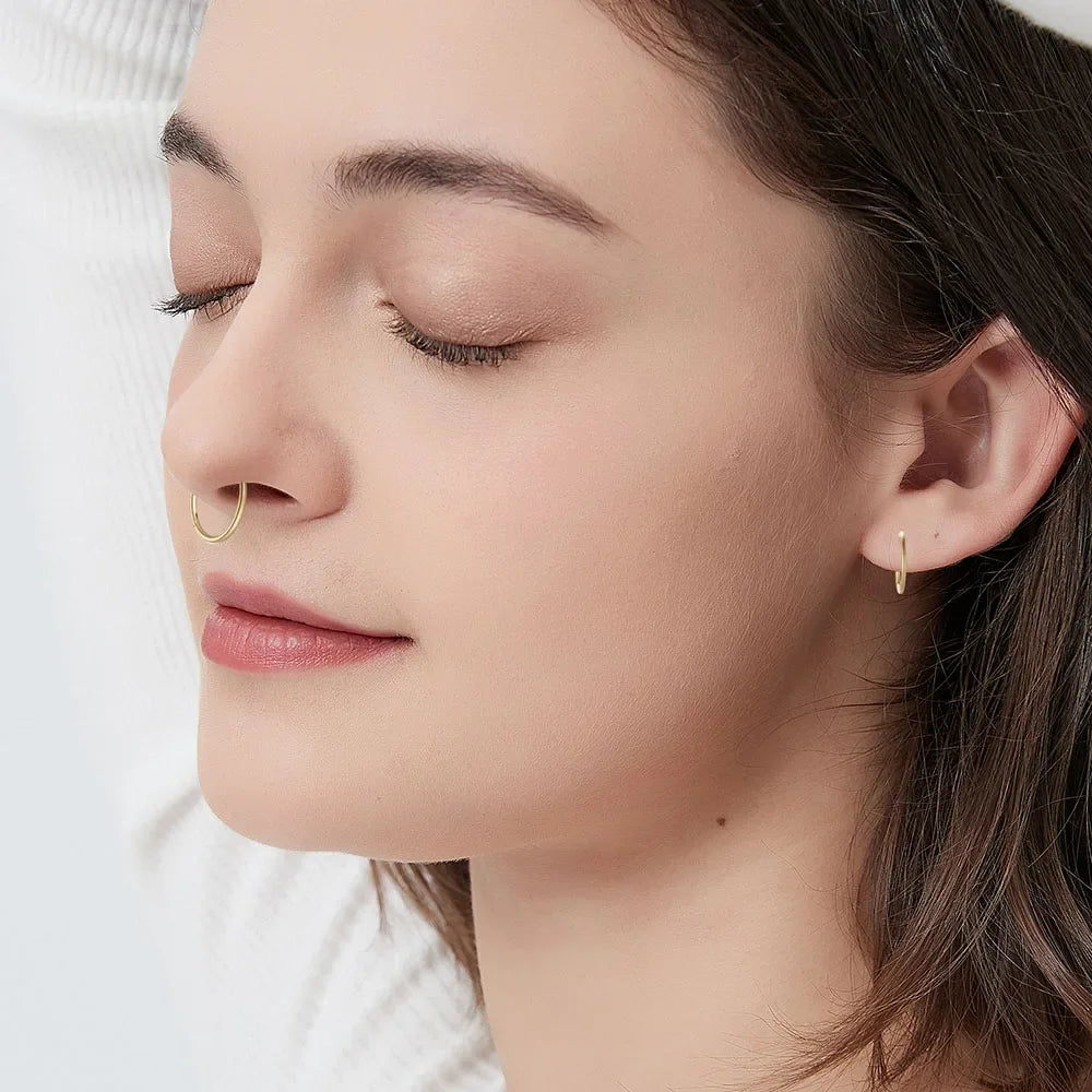 2/6PCS Seamless 316L Stainless Steel Nose Ring for Men Gold Color Hoop Earrings for Women Septum Helix Tragus Piercing Jewelry