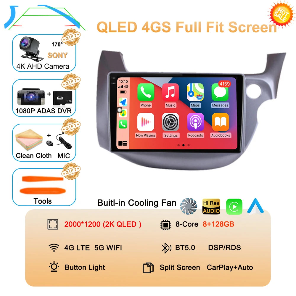 Car Radio Android 16 For Honda Jazz Fit 2007-2013 RHD Stereo Multimedia Video Player Carplay Auto GPS Navigation 2din Head Unit