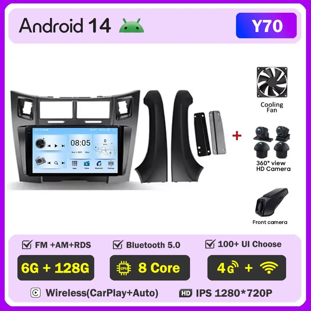 Car Radio Android 16 For Toyota Yaris 2 XP90 2005 - 2012 Auto Multimedia Stereo Dash Cam Screen GPS Head Unit Navigation DVD BT