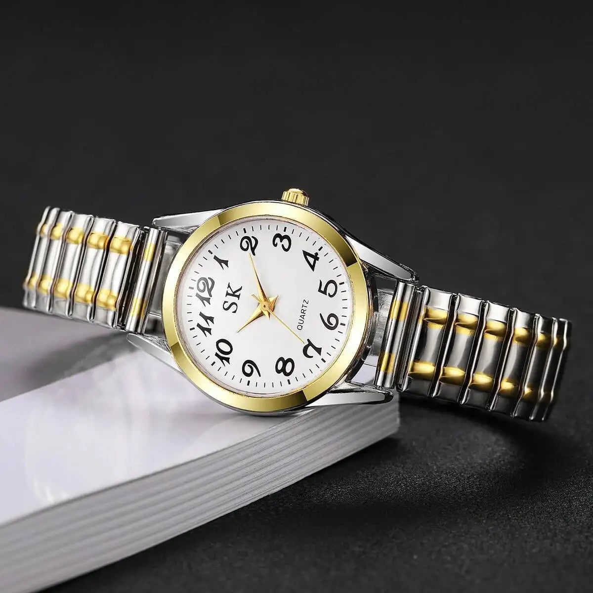2PCS/Set Fashion Couple Watches Luxury Elastic Strap Women Watches Men Quartz Wristwatches (Without Box）