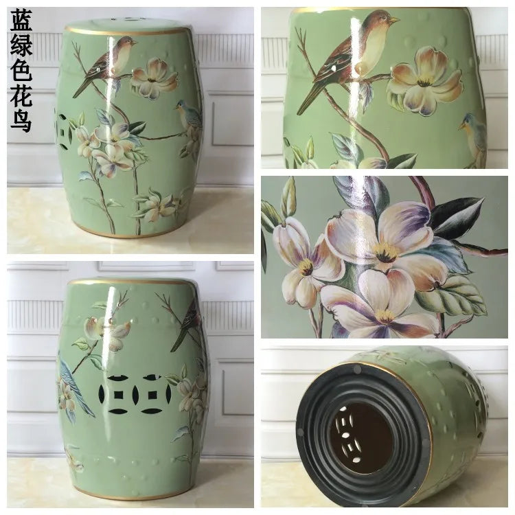 Shoe Changing Stool Flower Bird Ceramic Drum Stool Dressing Antique Drum Sitting Stool Living Room Furniture Luxury Dresser