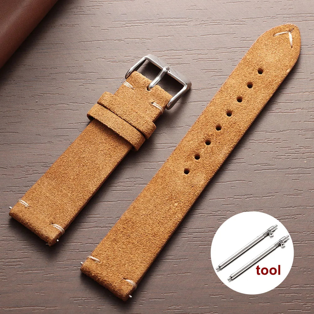 Wristband Soft Suede Leather Straps 14/16/18/20/22mm Vintage Red Watchband Quick Release Calfskin Bracelet Men Women Accessories