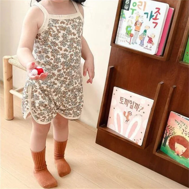 2026 New Kids Tops+shorts Set Summer Thin Baby Cotton Vest Sleeveless Loungewear Set for Girls Suit