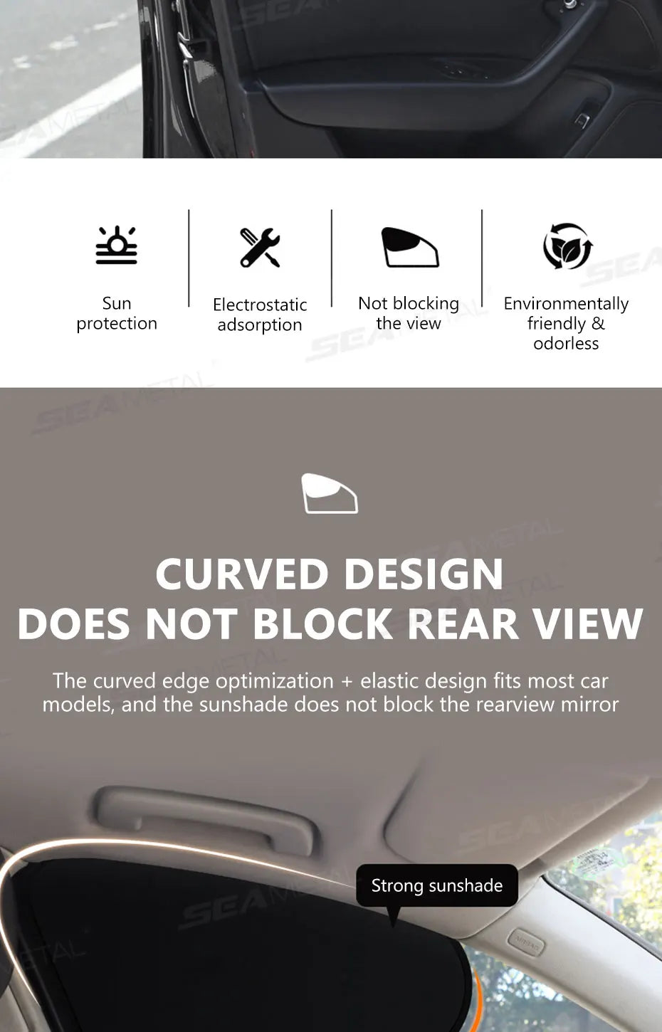 SEAMETAL Electrostatic Sun Visor for Car Side Window 4-Layer Sun Shade Curtains Anti-Glare UV-Blocker Auto Sun Protection Cover