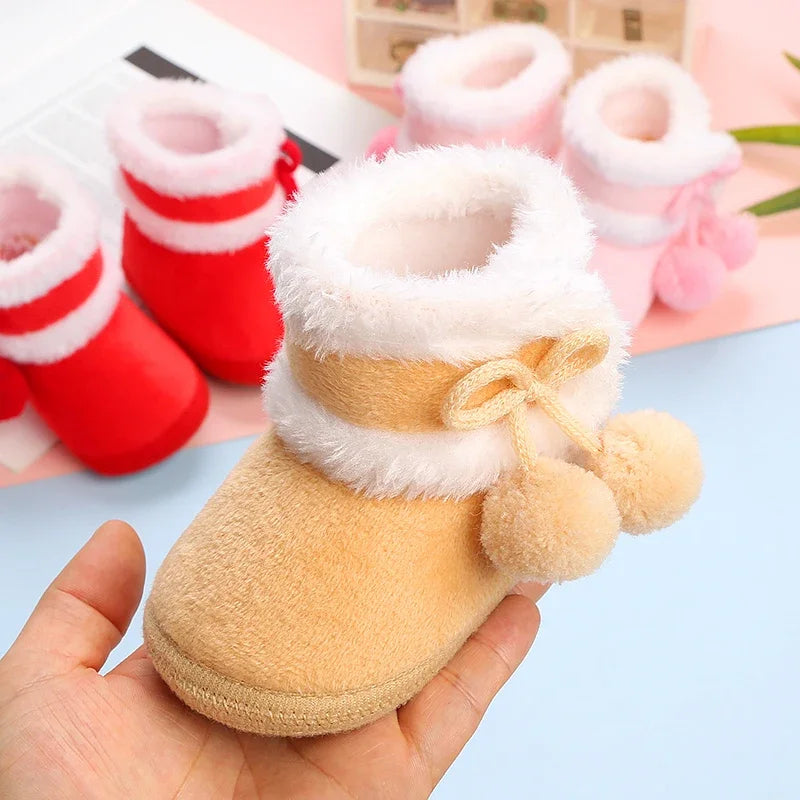 New Fashion Comfortable Shoes Newborn Baby Girls Boys Soft Booties Solid Pompom Snow Boots Infant Toddler Newborn Warming Shoes