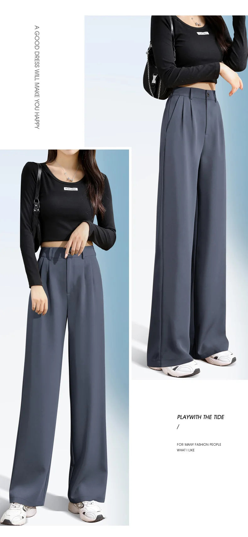 Women'S Loose Spring Summer 2025 New High Waist Wide Legs Slim Casual Trousers Korean Fashion Trend Female Suit Straight Pants