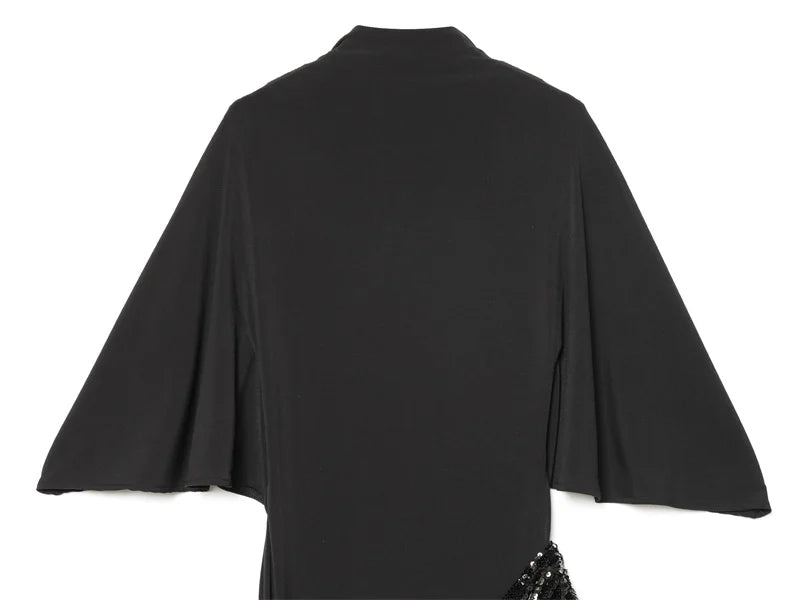 Women Backless Sequin Patchwork Maxi Dress Elegant Wide Sleeve Long Gowns Feminine New Fashion Evening Party Daily Robes