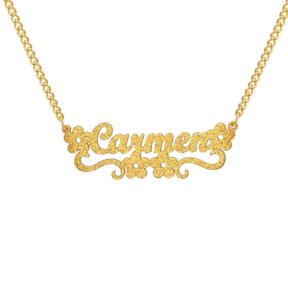 My Shape Custom Name Sparkling Necklaces Stainless Steel Customized Bling Frosted Pendants Personalized Name Chain Jewelry Gifts