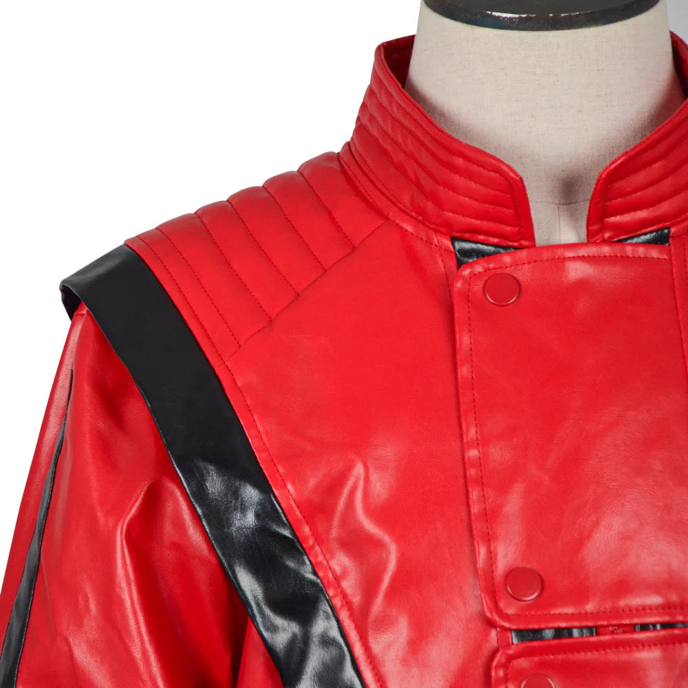 Michael Jackson cosplay red leather jacket cosplay costume Halloween stage performance outfit men's top