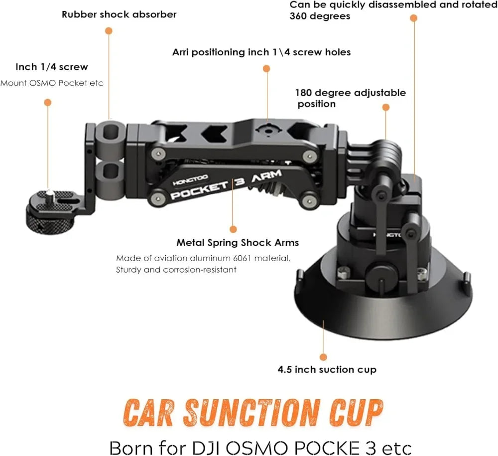 HONGTOO DJI Pocket 3 Car Mount Bracket Support Arm Z-axis Vibration Damper Shock Absorber Arm for DJI POCKET Osmo Gopro Camera