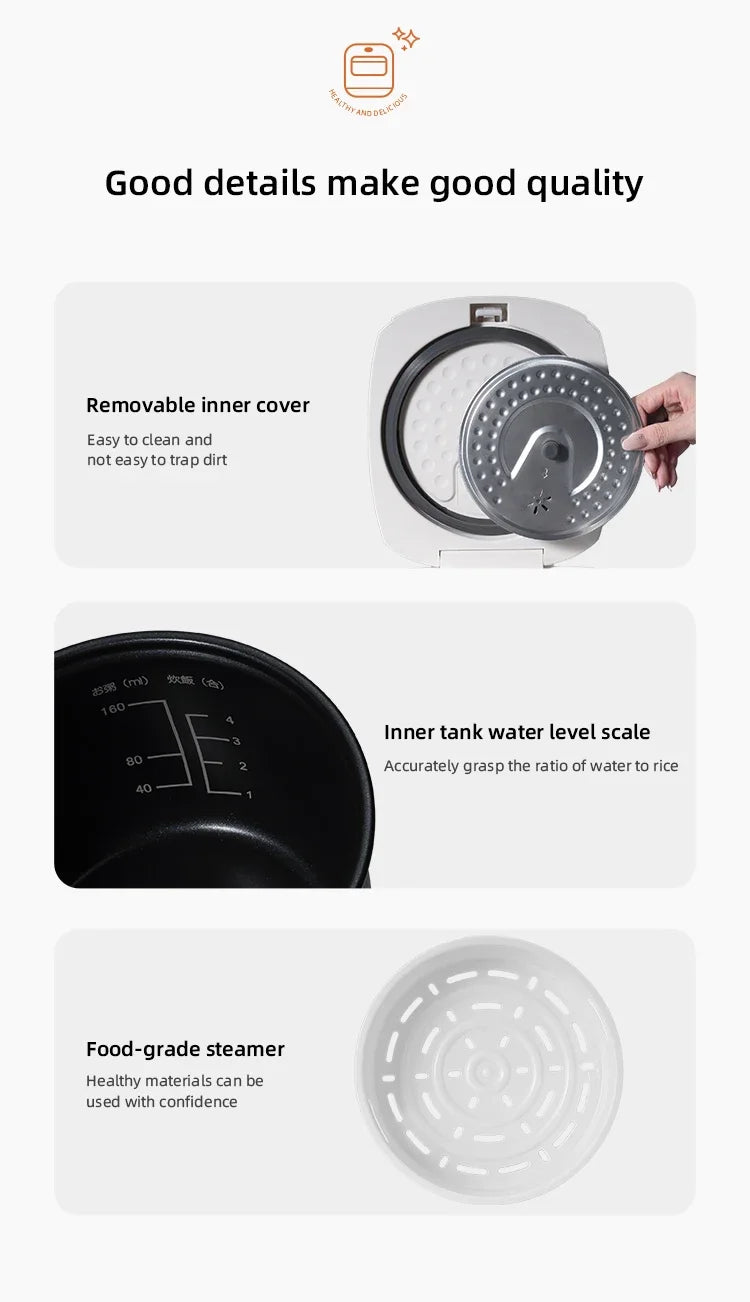 MultiCooker Electric Rice Cooker 110V 220V Non-Stick Pot 1-3 People Mini Cooking Machine Steamed Smart Rice Cooker Kitchen 2L