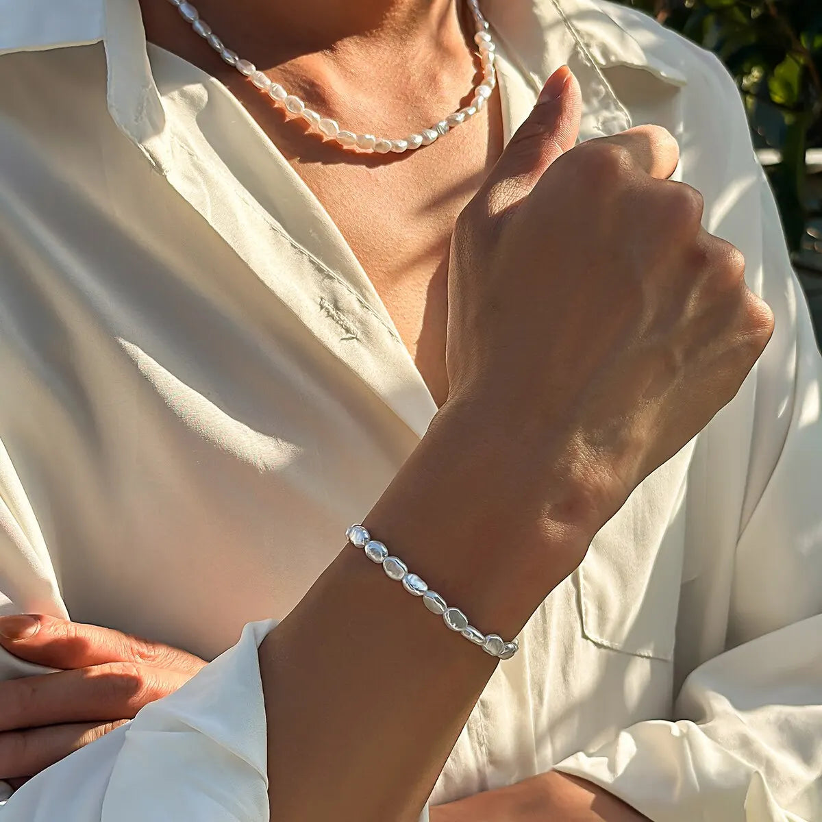 Boho Handmade Imitation-Pearl Chain Necklace Bracelet for Men Trendy Vintage Clavicle Chain on Neck Jewelry Set New Steampunk