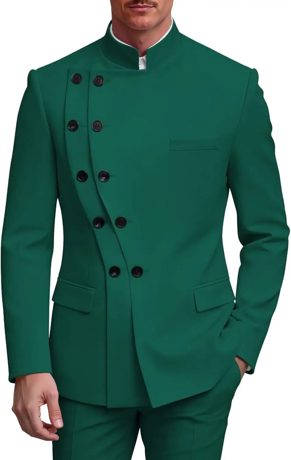 2 Piece Slim Fit Mens Suit Chinese  Suits Stand Collar Tuxedo for Men Wedding Prom Blazer Pant Set