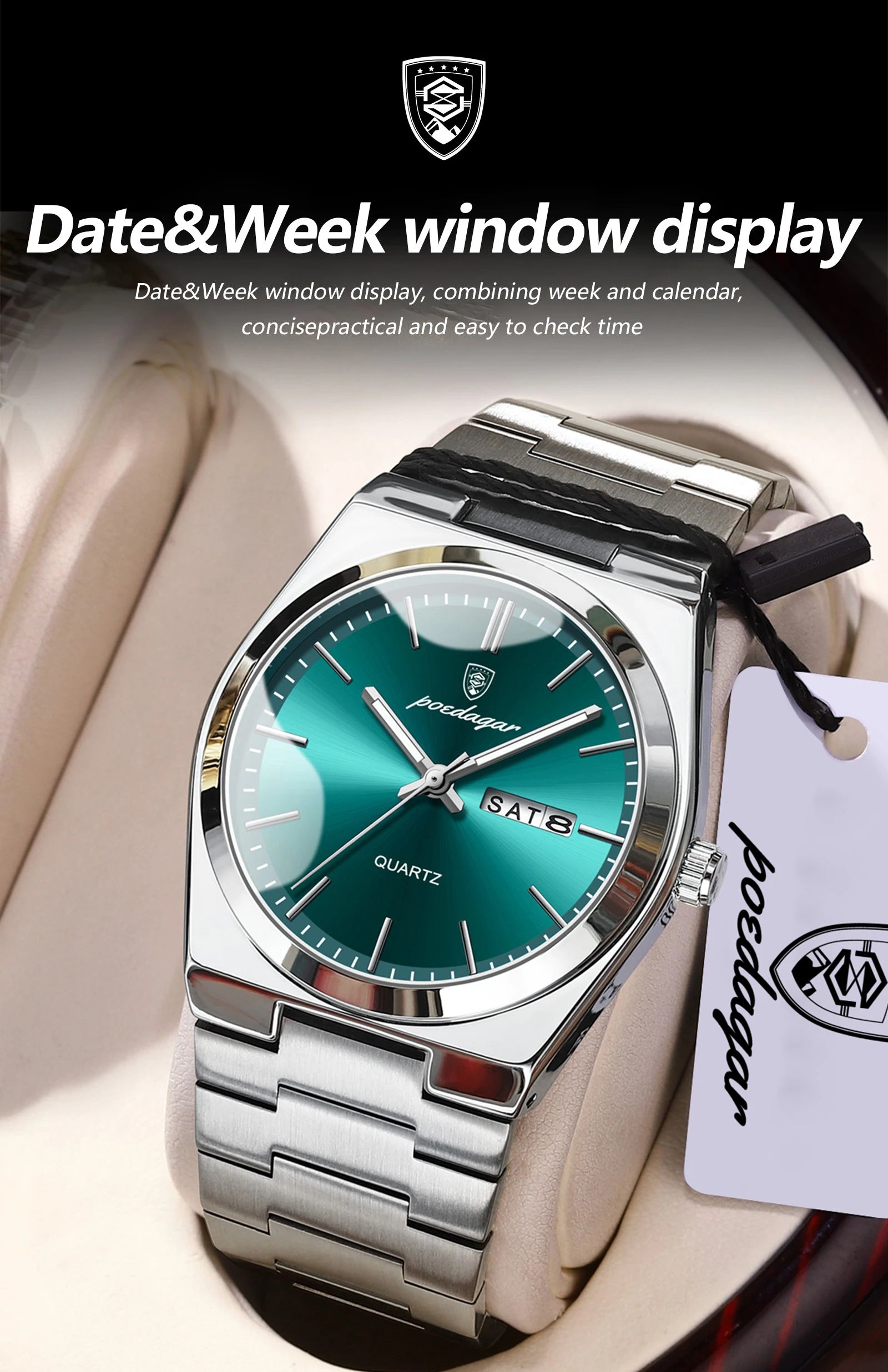 POEDAGAR Luxury Men's Watches Luminous Waterproof Stainless Steel Casual Men Clock Date Week Quartz Fashion Man Wristwatch Reloj