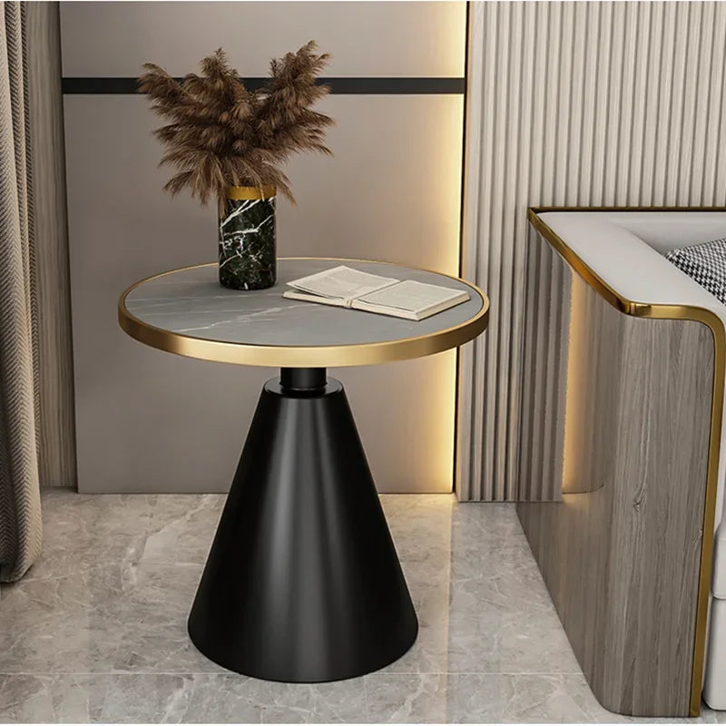 Luxury Round Side Table with Marble Top and Metal Base Modern End Table for Small Space Living Room Bedroom Hotel Use