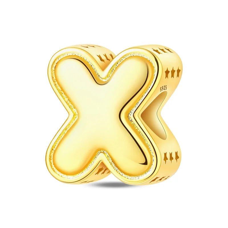 New Hot Sales 925 Sterling Silver 26 Golden Letters Charms Bead Fit Original Bracelet DIY Women Birthday Jewelry Gifts