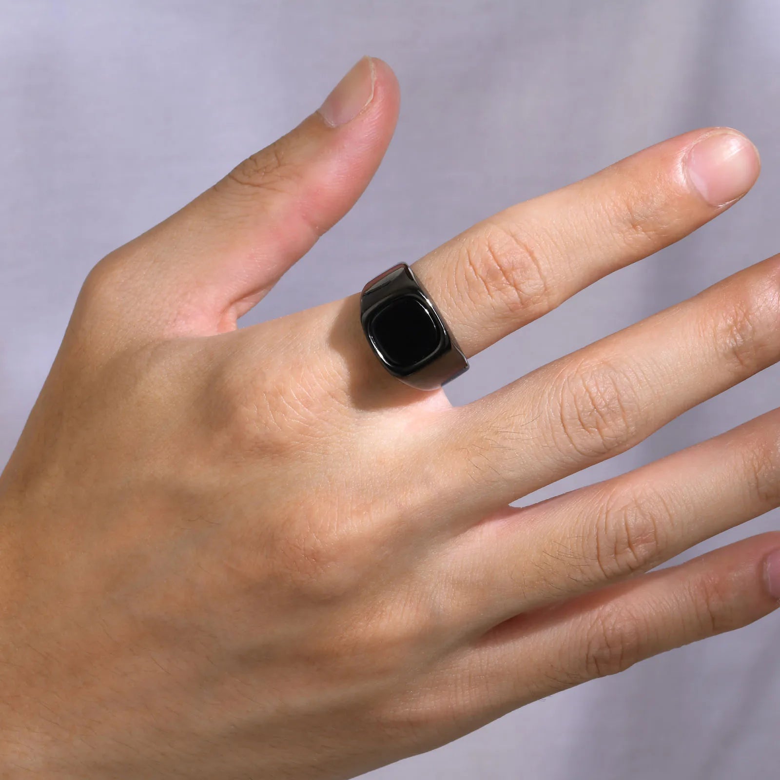 Men's High-Quality Stainless Steel Square Signet Ring with Black Glass And Natural Tiger Eye Stone - Fashion Classic Jewelry