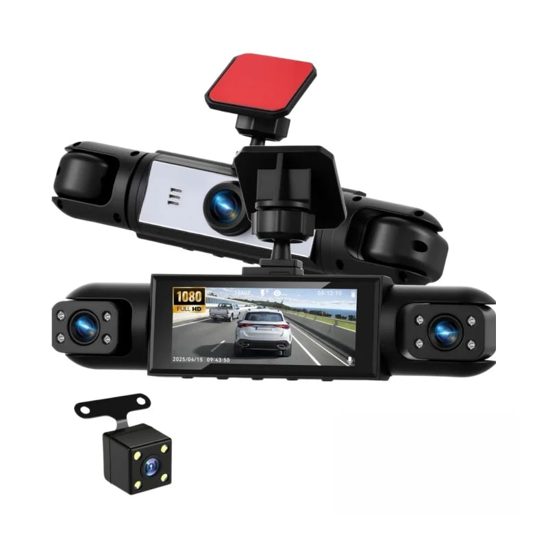 4-Camera Dash Cam: 1080p, Infrared Night Vision, Loop Recording, Front/Interior/Rear Triple-Camera Dash Cam