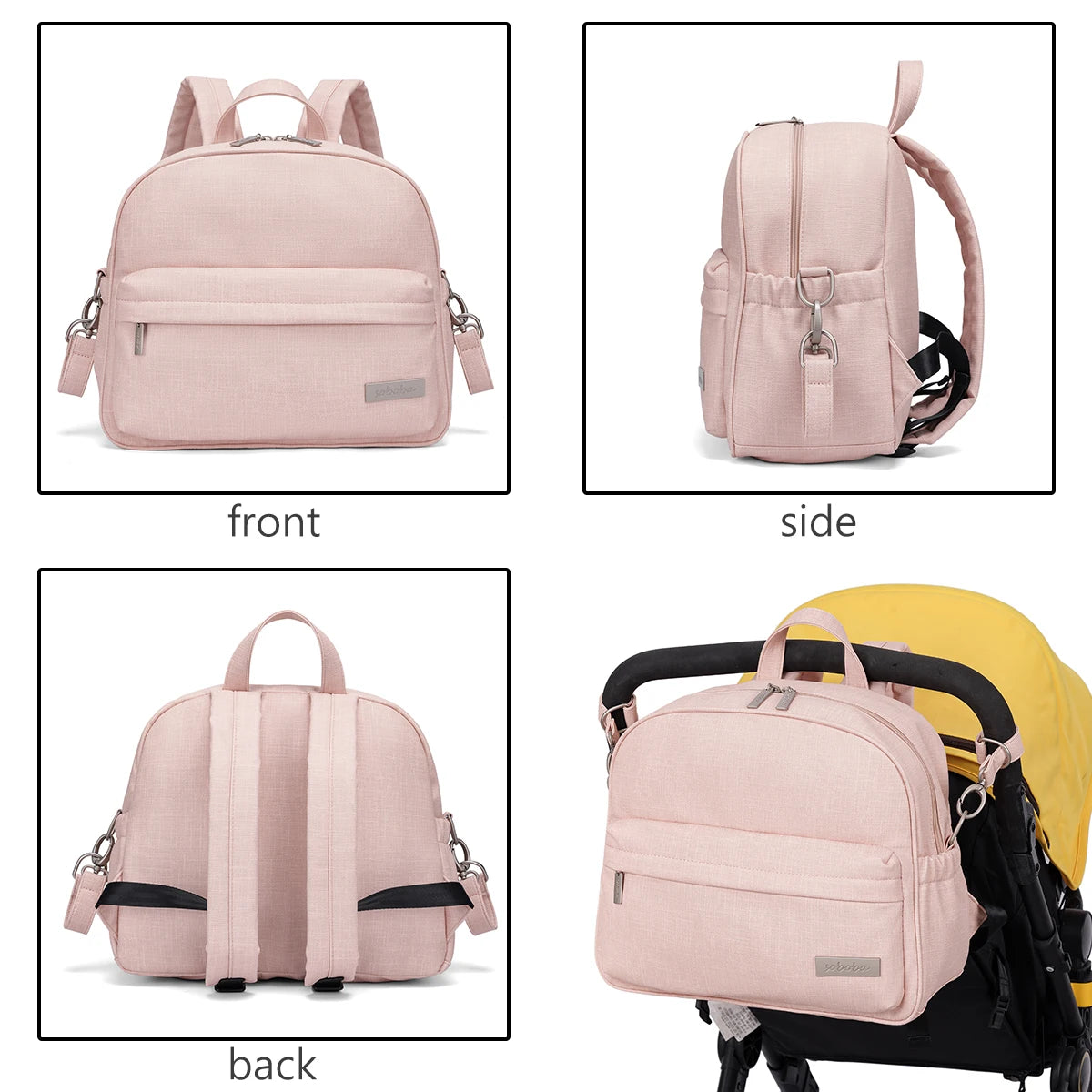 Soboba Stylish Diaper Backpack for Women Solid Fashion Waterproof Large Capacity Multi-funcional Nappy Changing Bag with 2 Strap
