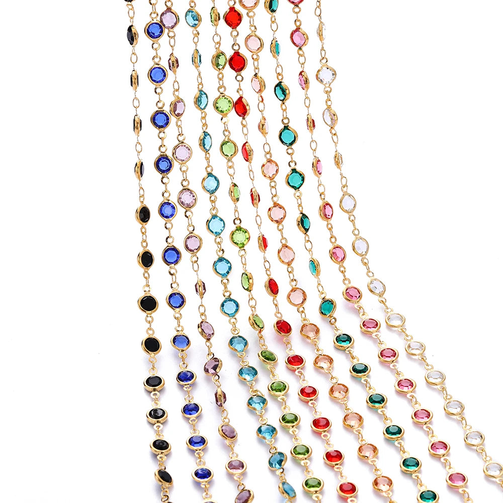 1Meter 6mm Colorful Crystal Beads Beaded Chain Glass Bead Necklace Chain Findings for DIY Bracelet Jewelry Making Supplies