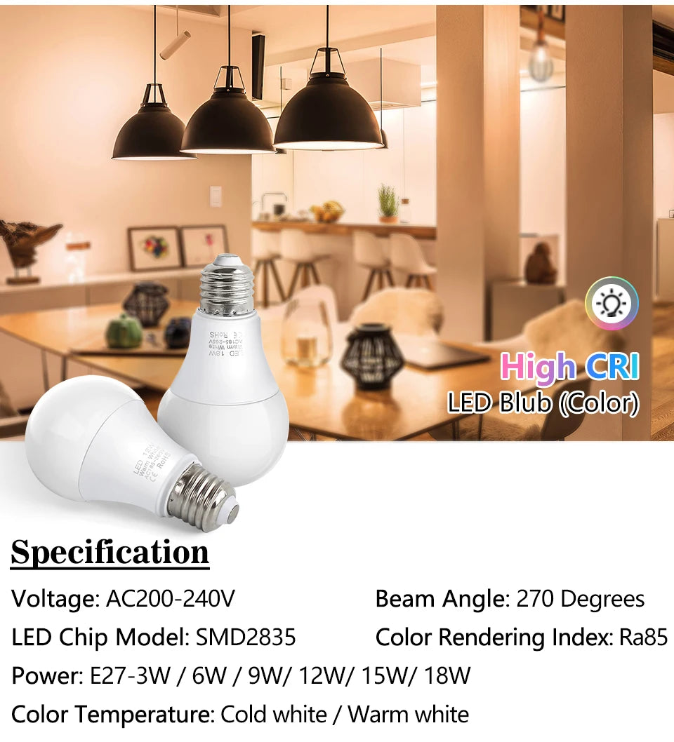 E27 LED Bulb Smart IC Energy Saving Light 220V-240V High Brightness Indoor Home Lighting Ampoule Bombilla Lampada Projector Lamp